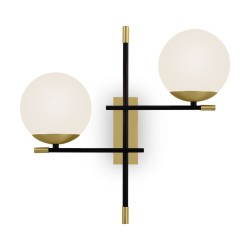Nostalgia - Black & Gold 2 Light Wall Lamp with White Glass