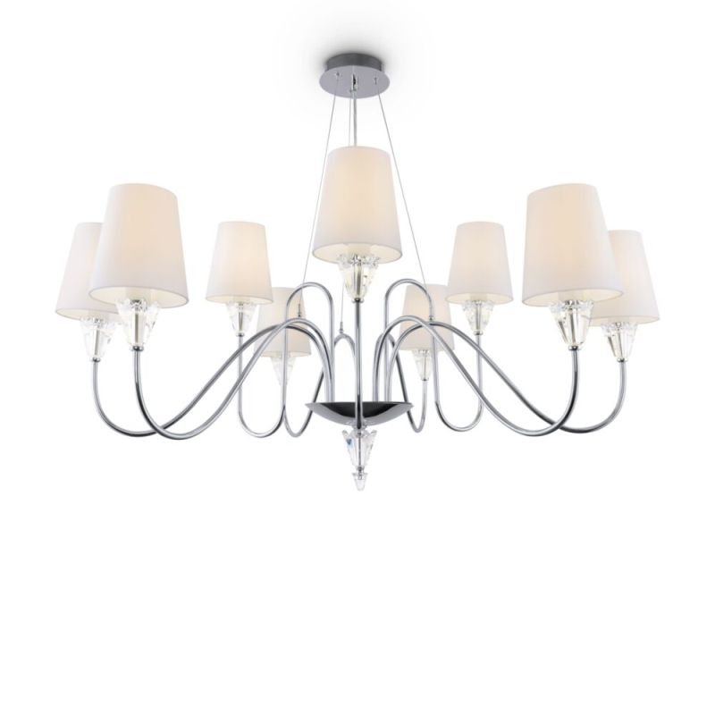 Ceiling Lights - Florero - White Fabric Shade & Chrome 9 Light Centre Fitting Maytoni-MOD078PL-09CH - Florero - White Fabric Shade & Chrome 9 Light Centre Fitting
