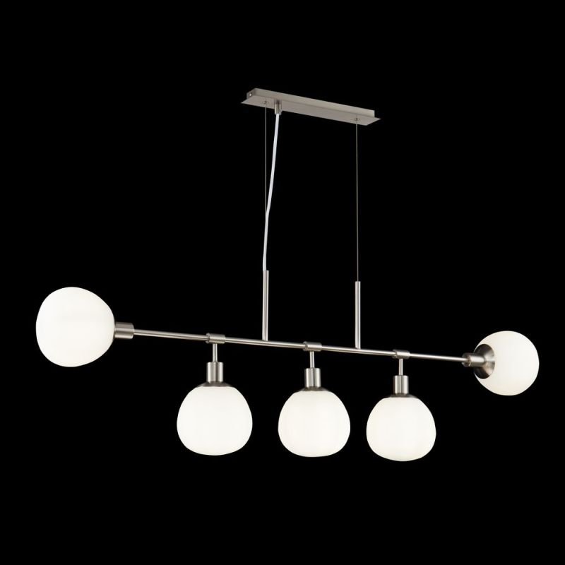Kitchen Lights - Erich - White Glass Ball & Nickel 5 Light over Island Fitting Maytoni-MOD221-PL-05-N - Erich - White Glass Ball & Nickel 5 Light over Island Fitting