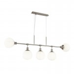 Erich - Nickel 5 Light over Island Fitting with White Glasses