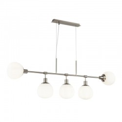 Erich - Nickel 5 Light over Island Fitting with White Glasses