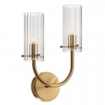 Arco - Ribbed Glass & Brass 2 Light Wall Lamp Arco - Ribbed Glass & Brass 2 Light Wall Lamp