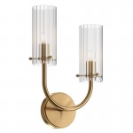 Arco - Ribbed Glass & Brass 2 Light Wall Lamp Arco - Ribbed Glass & Brass 2 Light Wall Lamp