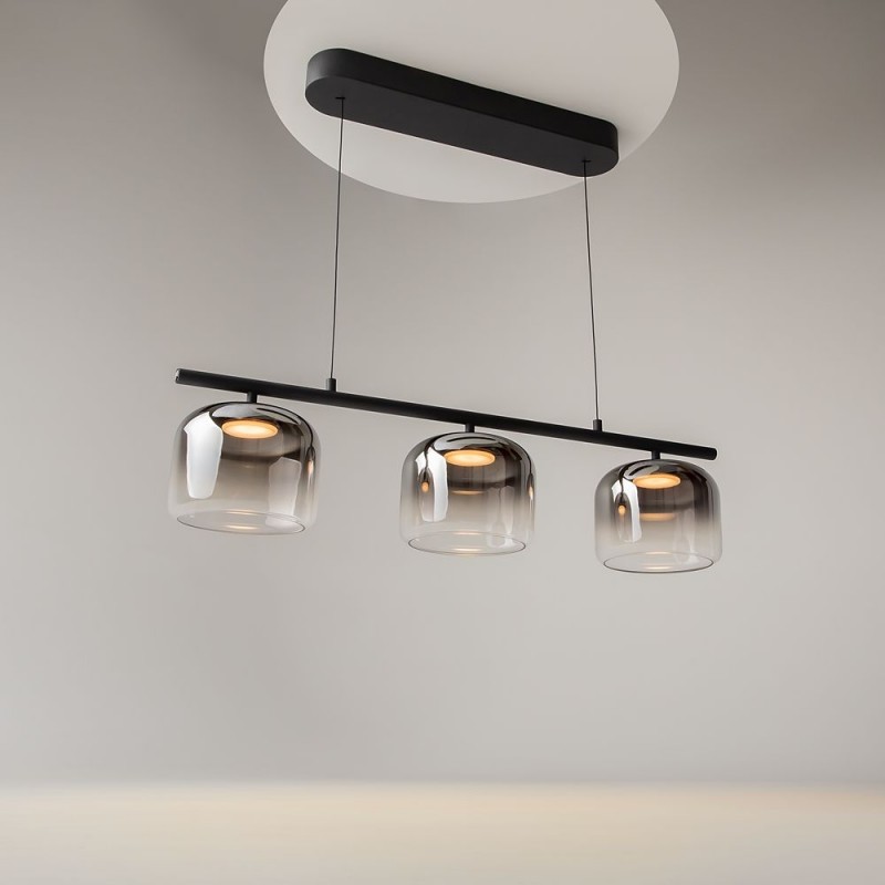 Maytoni-MOD286PL-L12B3K - Spirito - Black 3 Light LED over Island Fitting with Ombre Smoked Glass