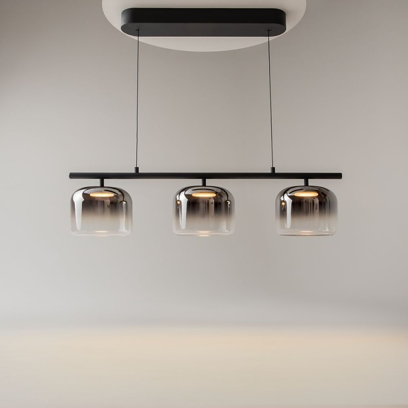 Maytoni-MOD286PL-L12B3K - Spirito - Black 3 Light LED over Island Fitting with Ombre Smoked Glass