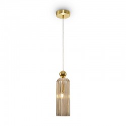 Antic - Gold Pendant with Ribbed Amber Glass