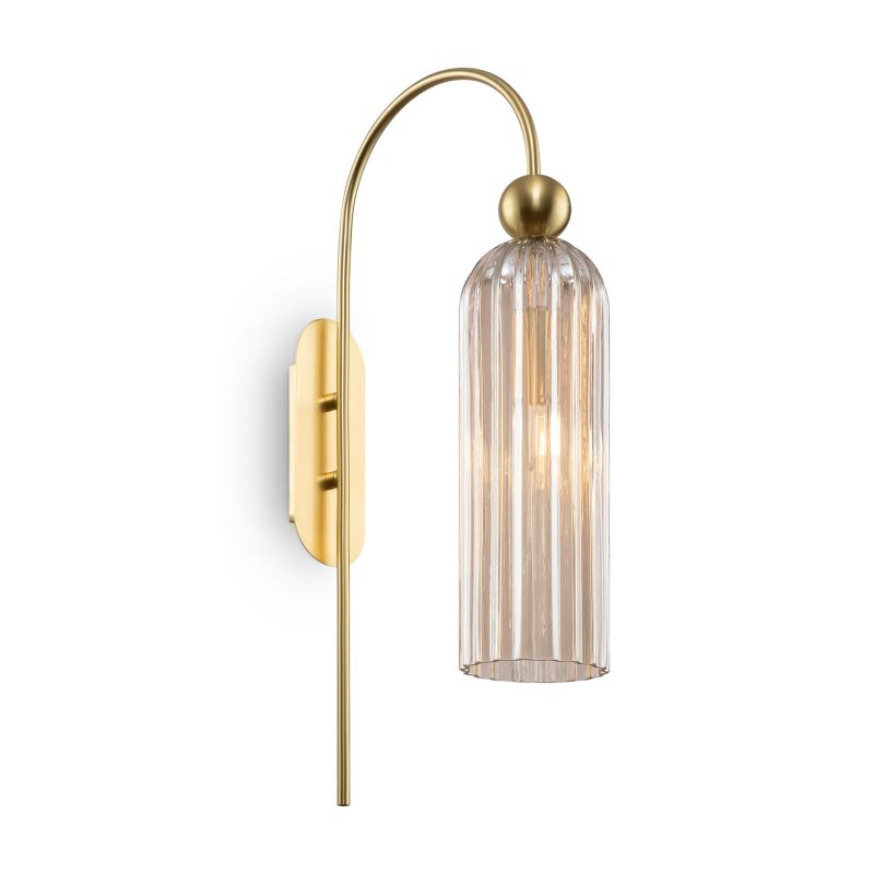 Maytoni-MOD302WL-01CG - Antic - Amber Ribbed Glass & Gold Wall Lamp