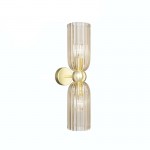 Antic - Gold Wall Lamp with Amber Ribbed Glass Shades Antic - Gold Wall Lamp with Amber Ribbed Glass Shades