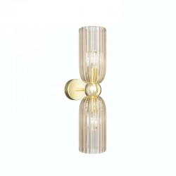 Antic - Gold Wall Lamp with Amber Ribbed Glass Shades Antic - Gold Wall Lamp with Amber Ribbed Glass Shades