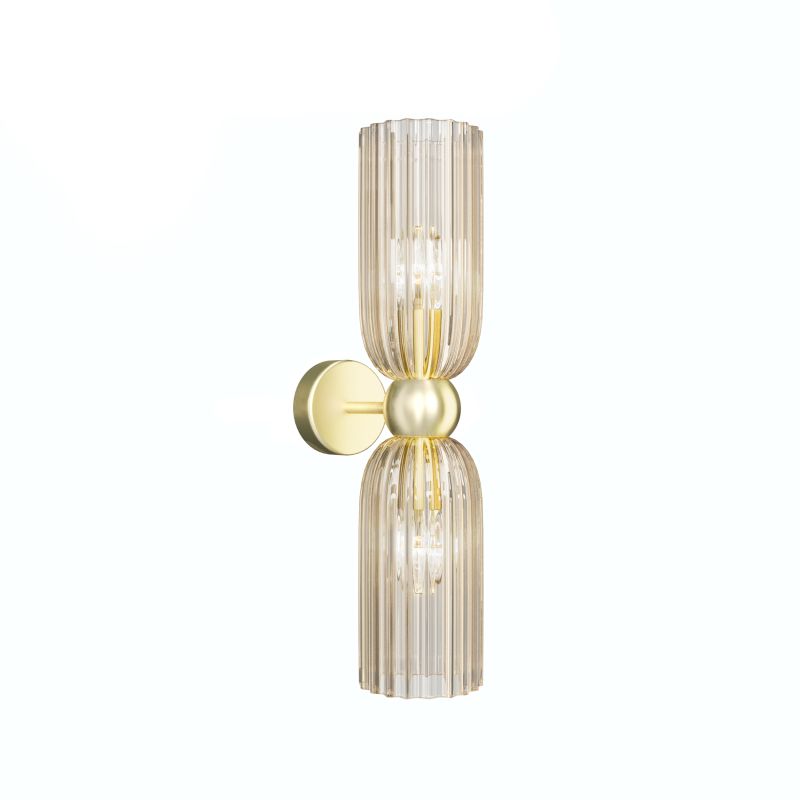 Maytoni-MOD302WL-02CG - Antic - Gold Wall Lamp with Amber Ribbed Glass Shades