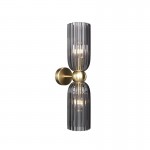 Antic - Gold Wall Lamp with Smoked Mirrored Ribbed Glass Shades Antic - Gold Wall Lamp with Smoked Mirrored Ribbed Glass Shades