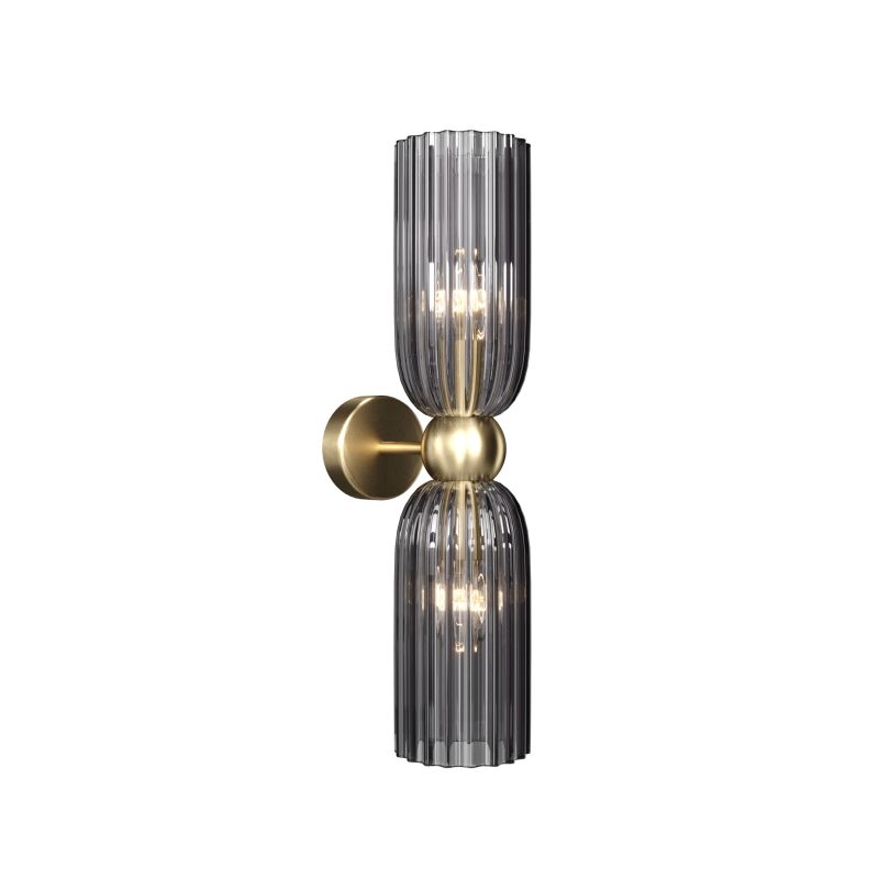 Maytoni-MOD302WL-02GR - Antic - Gold Wall Lamp with Smoked Mirrored Ribbed Glass Shades