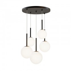 Basic Form - Black 5 Light Cluster Fitting with White Glasses