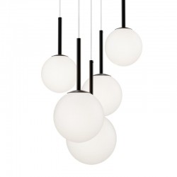 Basic Form - Black 5 Light Cluster Fitting with White Glasses
