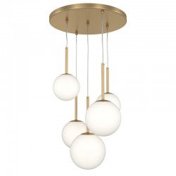 Basic Form - Gold 5 Light Cluster Fitting with White Glasses Basic Form - Gold 5 Light Cluster Fitting with White Glasses