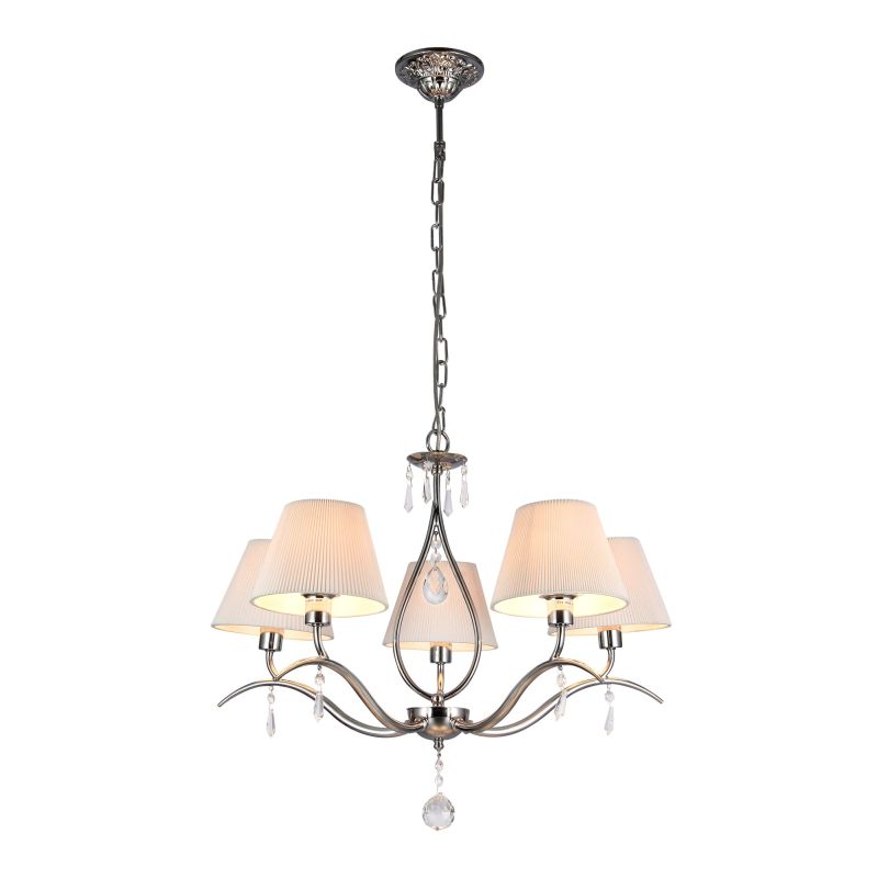 Ceiling Lights - Talia - White Fabric 5 Light Pendant -Nickel Maytoni-MOD334-PL-05-N - Talia - White Fabric 5 Light Pendant -Nickel