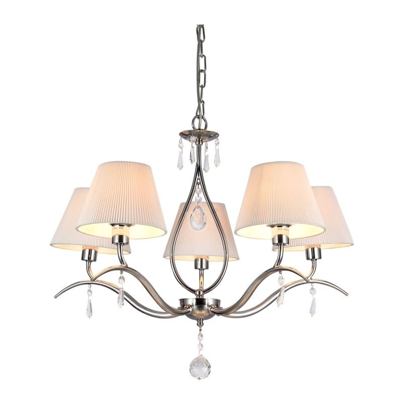 Ceiling Lights - Talia - White Fabric 5 Light Pendant -Nickel Maytoni-MOD334-PL-05-N - Talia - White Fabric 5 Light Pendant -Nickel