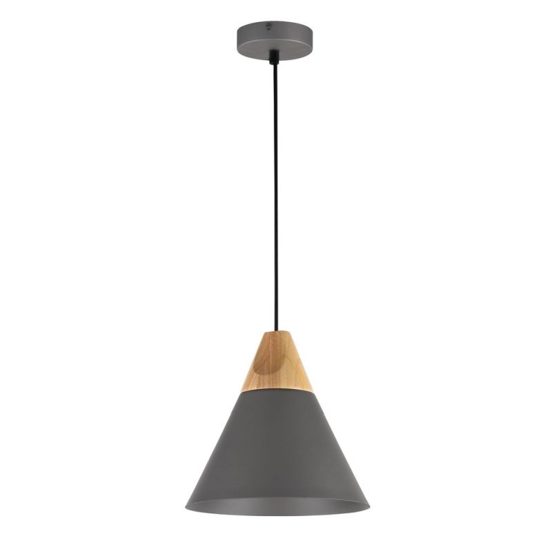 Maytoni-P359-PL-220-C - Bicones - Medium Black Metal with Wood Single Hanging Pendant