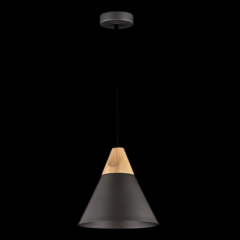 Maytoni-P359-PL-220-C - Bicones - Medium Black Metal with Wood Single Hanging Pendant