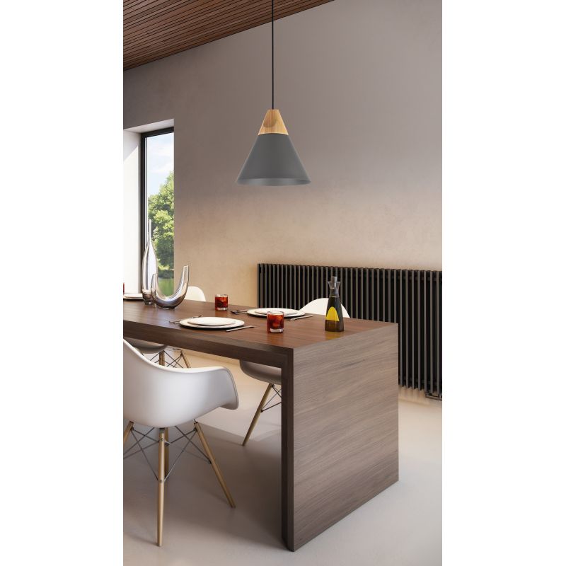 Maytoni-P359-PL-220-C - Bicones - Black Pendant with Wood Detail ∅ 22 cm