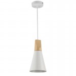 Bicones - White Pendant with Wood Detail ∅ 14 cm Bicones - White Pendant with Wood Detail ∅ 14 cm