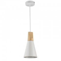 Bicones - White Pendant with Wood Detail ∅ 14 cm Bicones - White Pendant with Wood Detail ∅ 14 cm