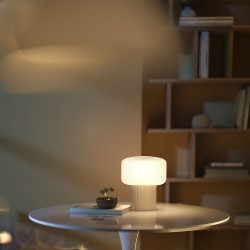 Omaggio - Beige Table Lamp with White Ribbed Glass