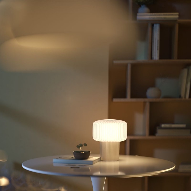 Maytoni-MOD404TL-01BG - Omaggio - Beige Table Lamp with White Ribbed Glass