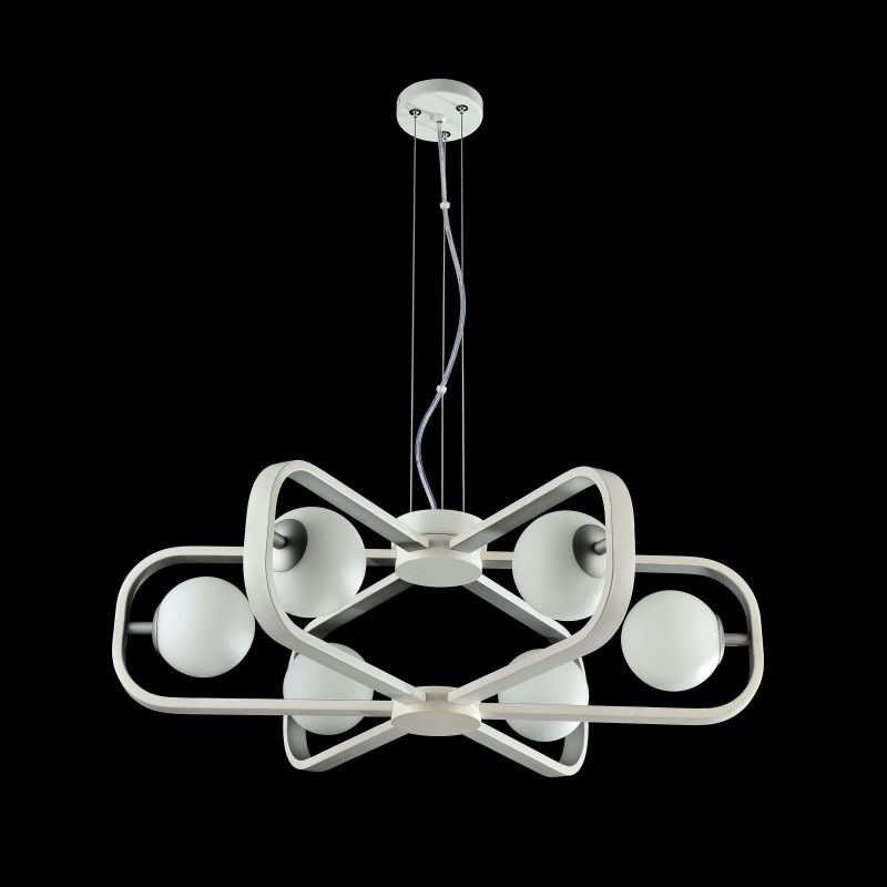 Ceiling Lights - Avola - Globe White with Silver 6 Light Pendant Maytoni-MOD431-PL-06-WS - Avola - Globe White with Silver 6 Light Pendant