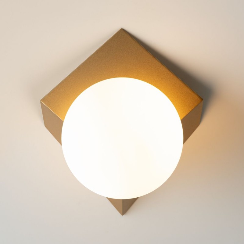 Maytoni-MOD445WL-01BS - Cubeo - Brass Wall Lamp with White Glass