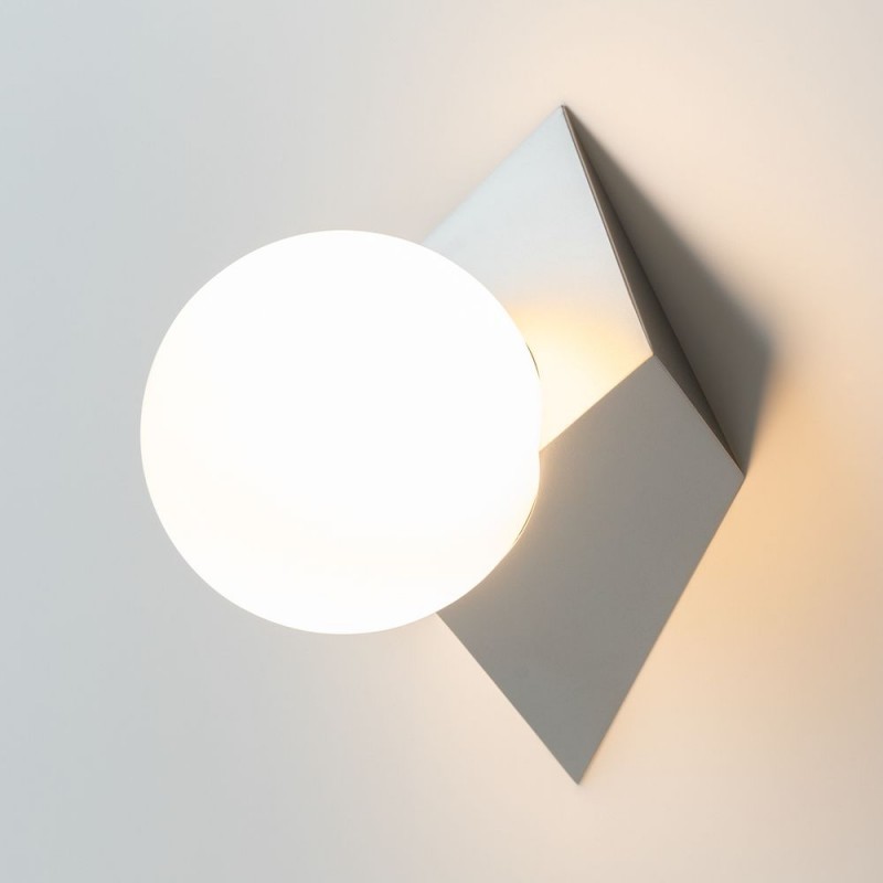 Maytoni-MOD445WL-01PT - Cubeo - Platinum Wall Lamp with White Glass