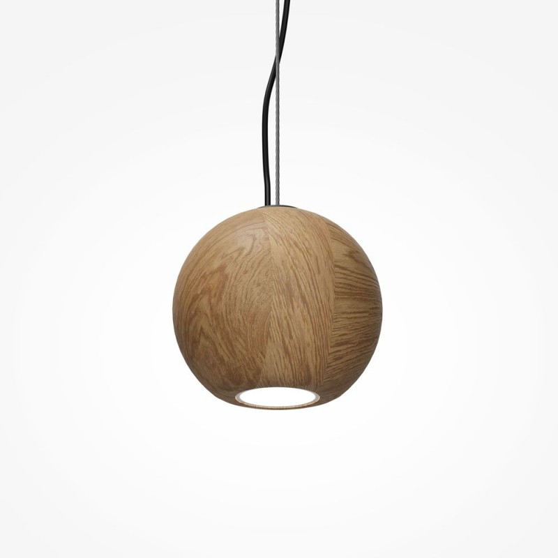 Maytoni-MOD461PL-01BG - Basic Texture - Black Pendant with Wooden Shade
