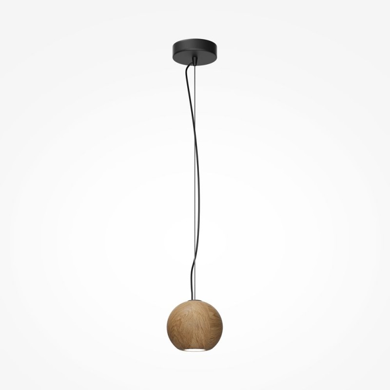 Maytoni-MOD461PL-01BG - Basic Texture - Black Pendant with Wooden Shade
