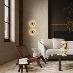 Daylight - Black LED Wall Lamp with Beige Travertine Shade