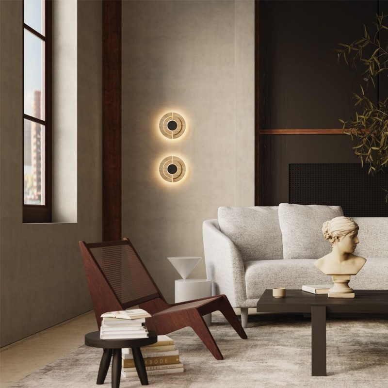 Maytoni-MOD462WL-L10BG3K - Daylight - Black LED Wall Lamp with Beige Travertine Shade