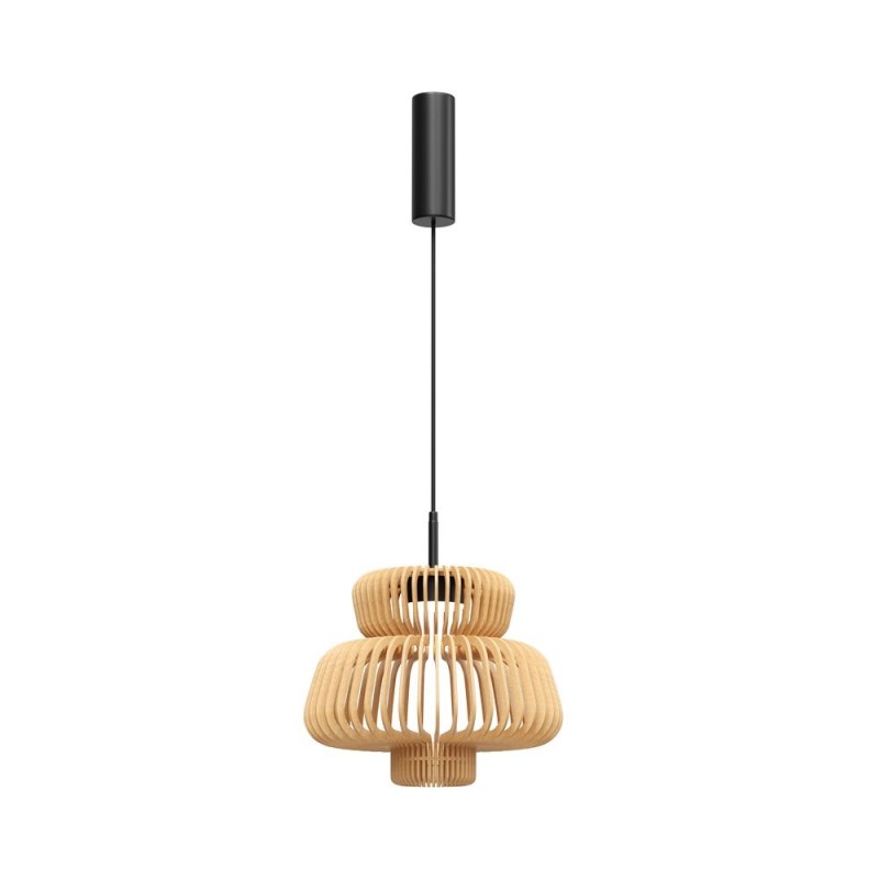 Maytoni-MOD465PL-L12BK1 - Namiki - Black CCT Pendant with Wooden Shade