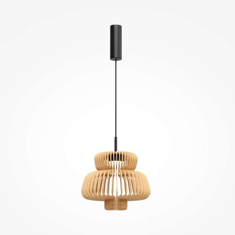 Maytoni-MOD465PL-L12BK1 - Namiki - Black CCT Pendant with Wooden Shade