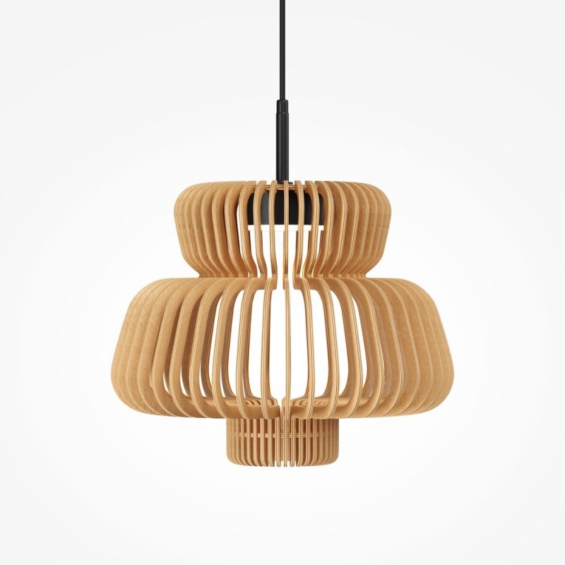 Maytoni-MOD465PL-L12BK1 - Namiki - Black CCT Pendant with Wooden Shade