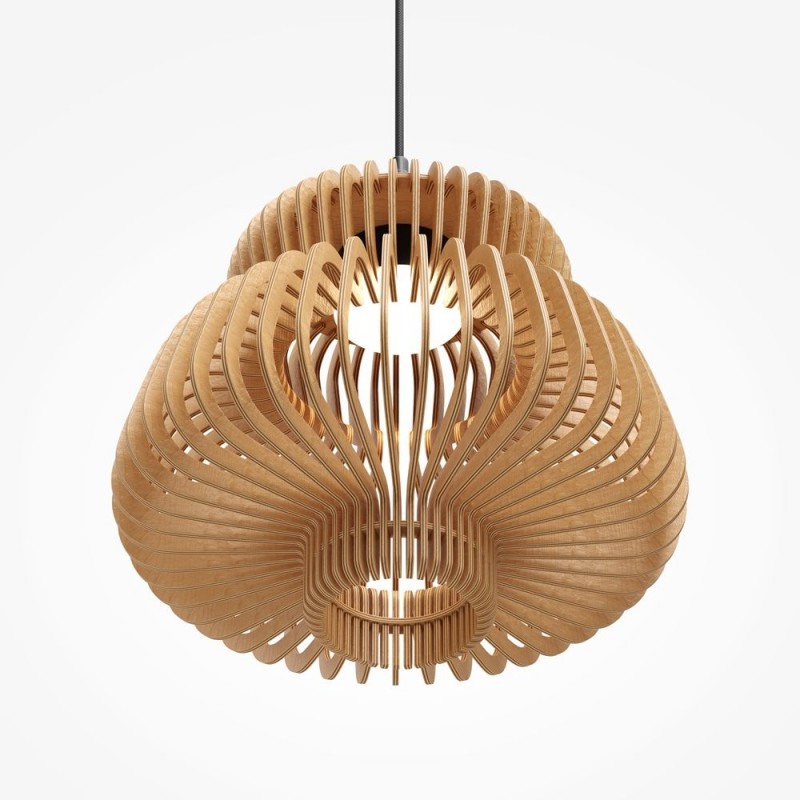 Maytoni-MOD465PL-L12BK1 - Namiki - Black CCT Pendant with Wooden Shade