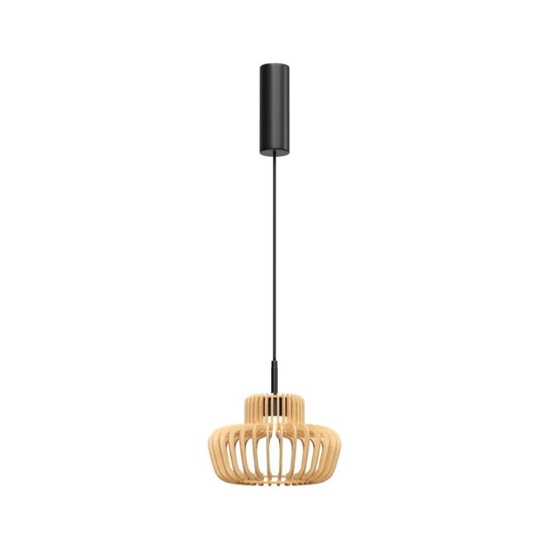Maytoni-MOD465PL-L12BK2 - Namiki - Black CCT Pendant with Wooden Shade