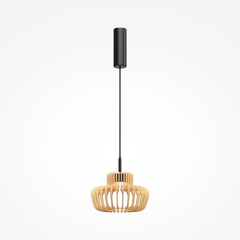 Maytoni-MOD465PL-L12BK2 - Namiki - Black CCT Pendant with Wooden Shade