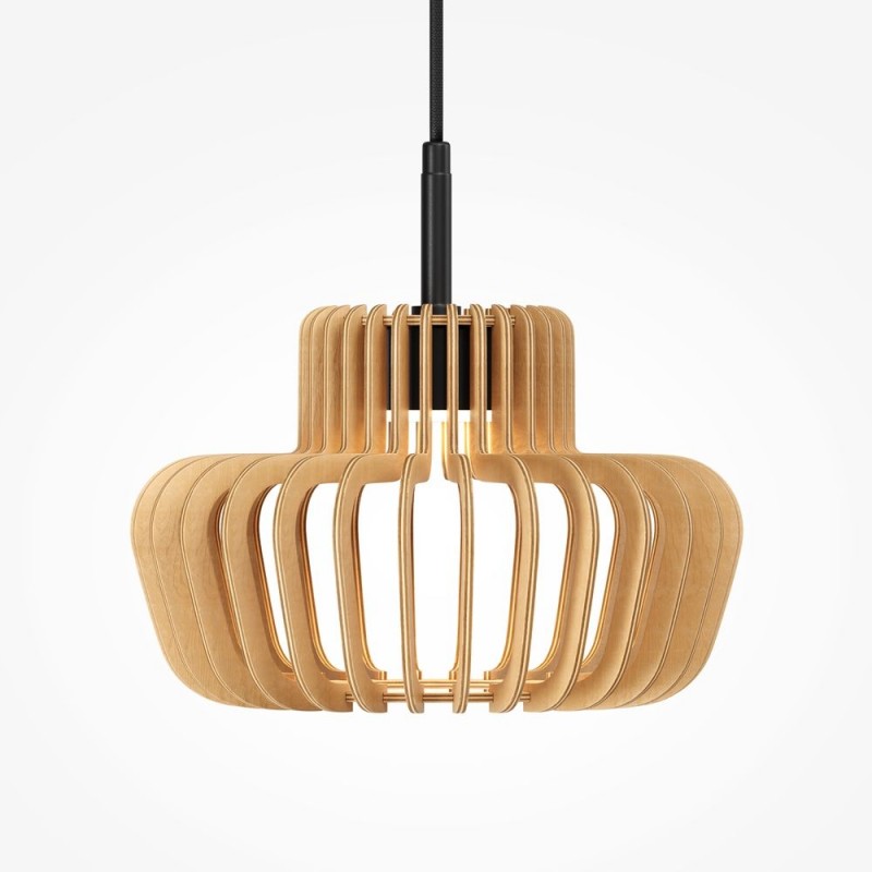 Maytoni-MOD465PL-L12BK2 - Namiki - Black CCT Pendant with Wooden Shade