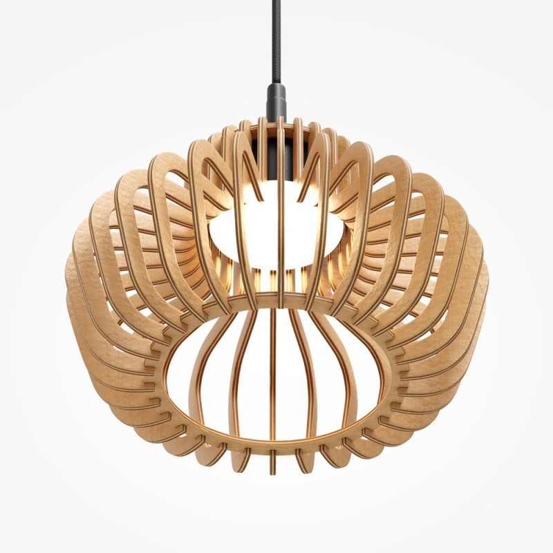 Maytoni-MOD465PL-L12BK2 - Namiki - Black CCT Pendant with Wooden Shade