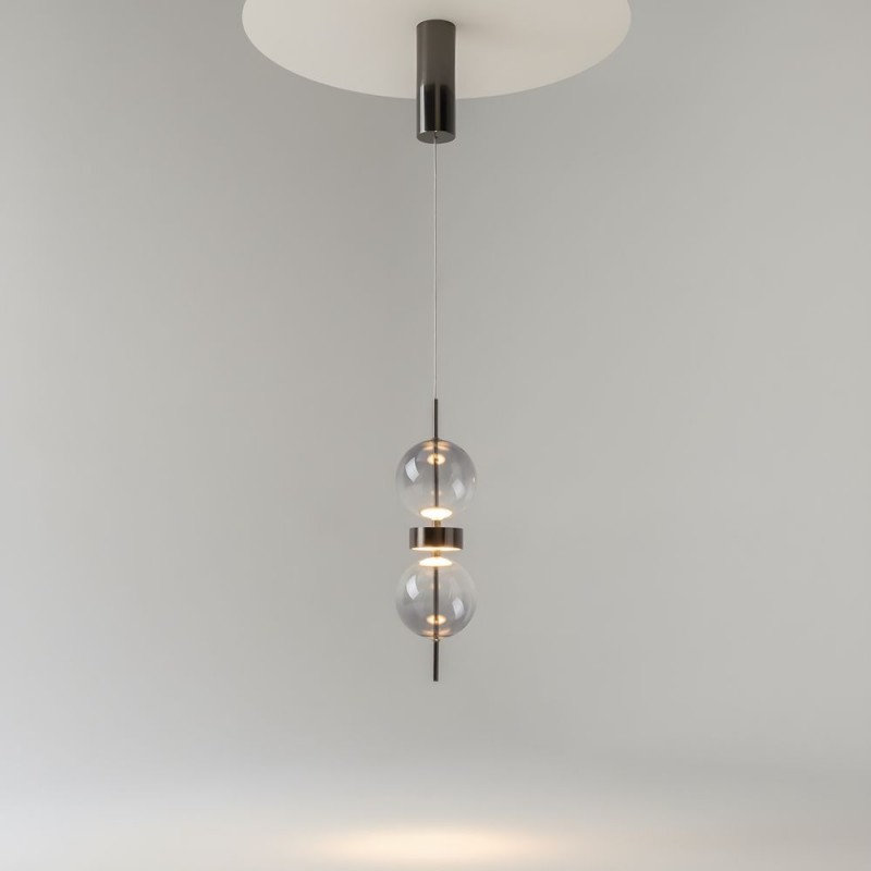 Maytoni-MOD478PL-L8B3K - Double Moon - Black LED Pendant with Smoked Glass