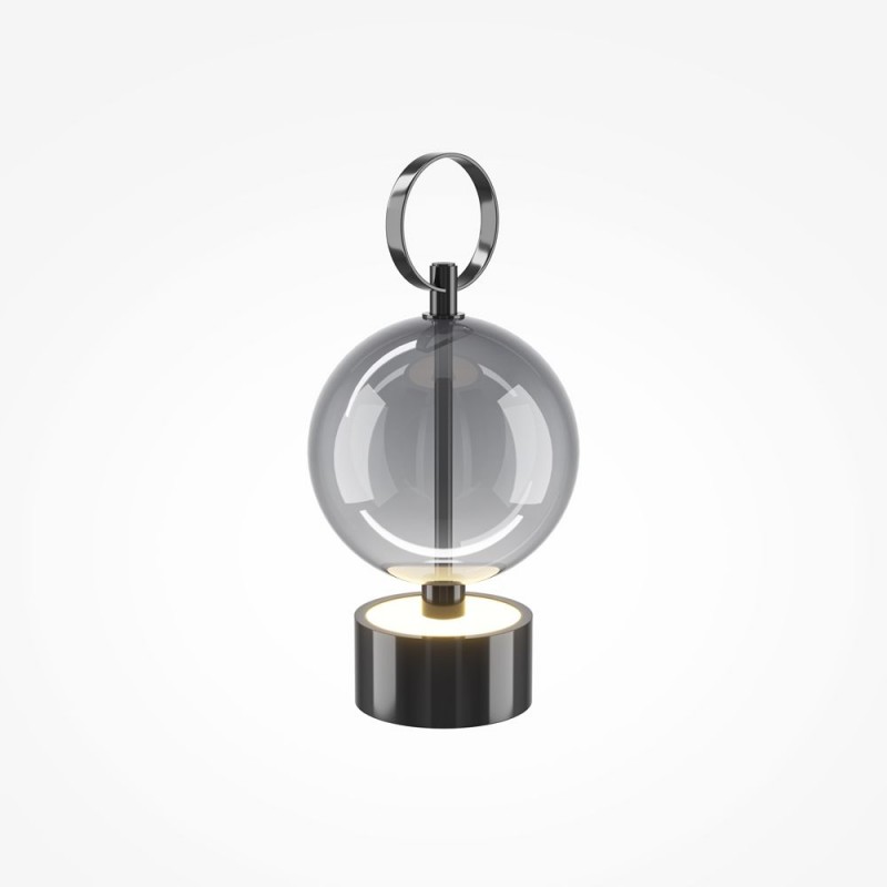 Maytoni-MOD478RL-L3B3K - Double Moon - Black Rechargeable LED Table Lamp with Smoked Glass
