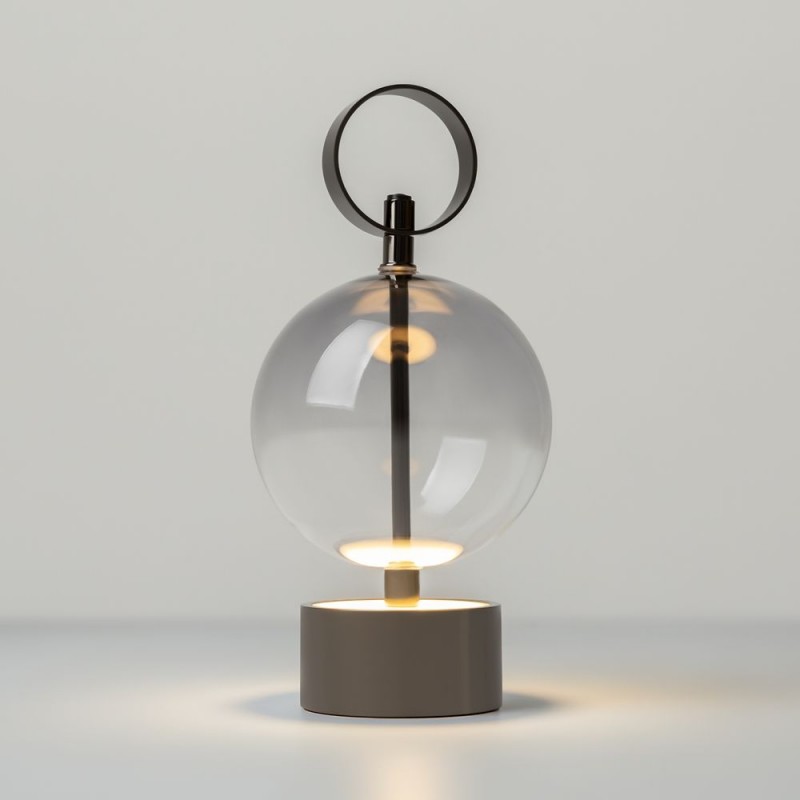 Maytoni-MOD478RL-L3B3K - Double Moon - Black Rechargeable LED Table Lamp with Smoked Glass