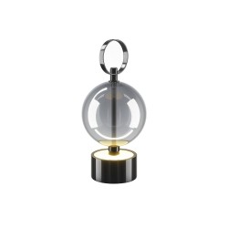 Double Moon - Black Rechargeable LED Table Lamp with Smoked Glass