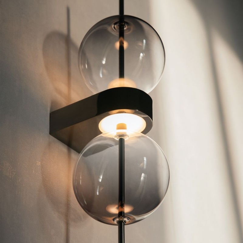 Maytoni-MOD478WL-L8B3K - Double Moon - Black LED Wall Lamp with Smoked Glass