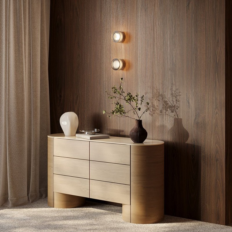 Maytoni-MOD493WL-L6PTK1 - Olo - Satin Platinum CCT Wall Lamp with Ribbed Glass
