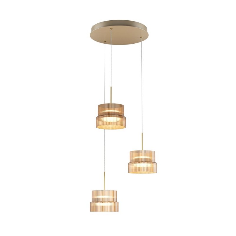 Maytoni-MOD496PL-L33BZK - Scala - Bronze 3 Light LED Cluster Pendant with Ribbed Amber Glass